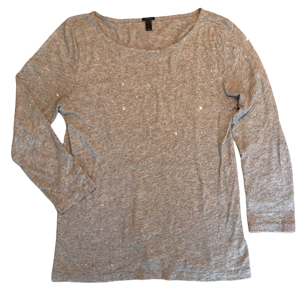 J. Crew Grey Embellished Boatneck Tee | Large